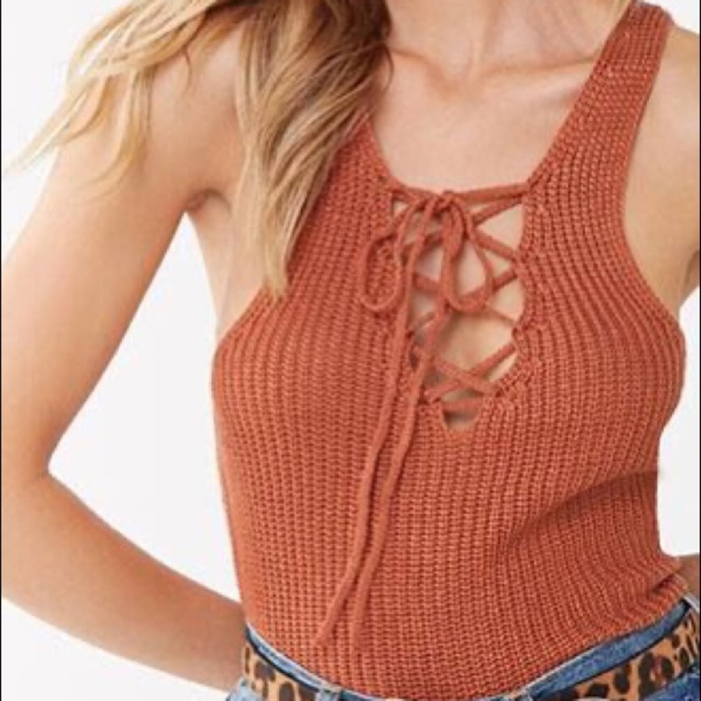 🧡2/$25🧡Rust Orange/Brown Lace Up Tank Top